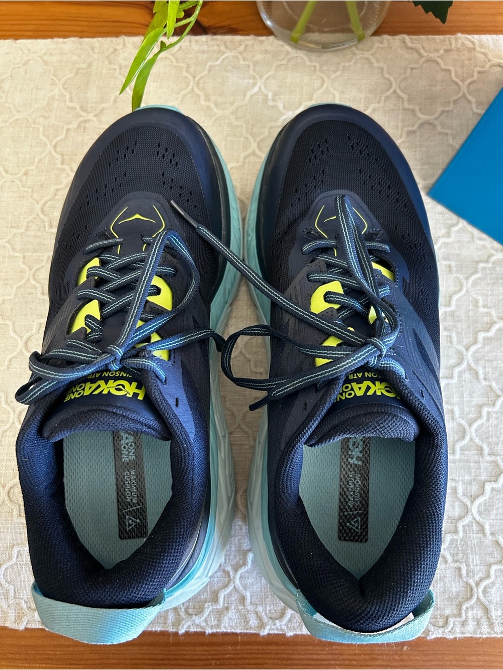 Hoka One One Stinson ATR 6 Women's Navy, Light Blue,Neon Yellow Running Shoes - Picture 3 of 16